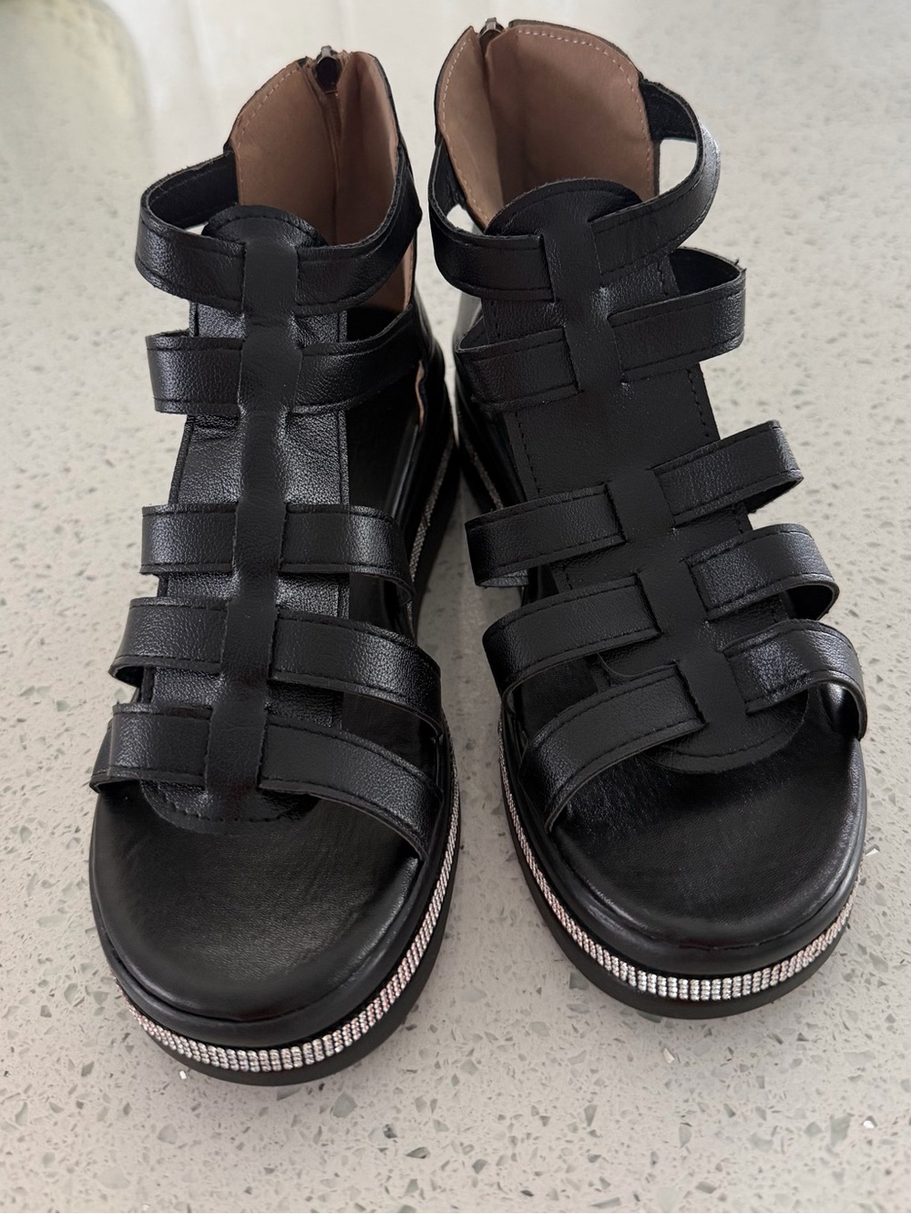 Bellmere Hannah gladiator style Sandals- Black with Rhinestone Trim